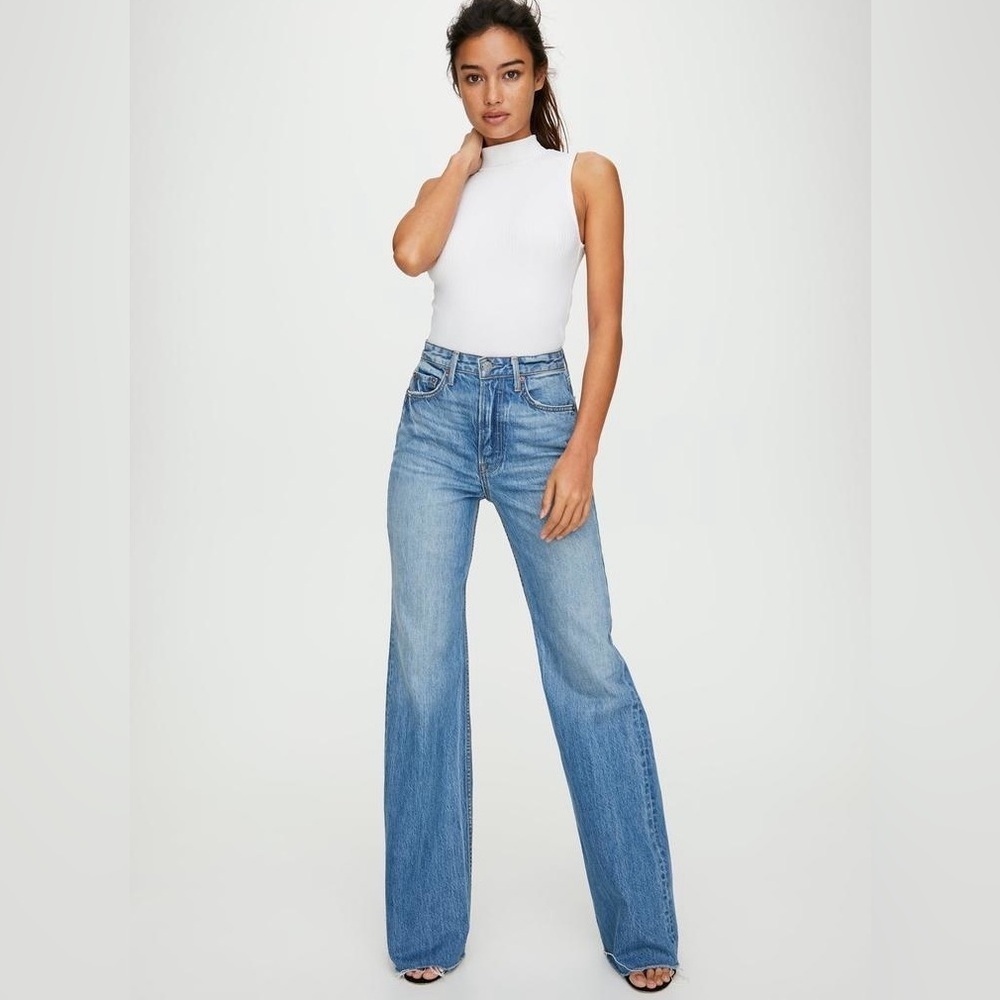 GRLFRND High-Rise Wide Leg Jeans in Light Blue Wash